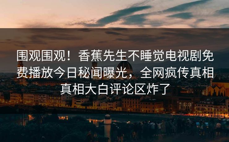 围观围观！香蕉先生不睡觉电视剧免费播放今日秘闻曝光，全网疯传真相真相大白评论区炸了